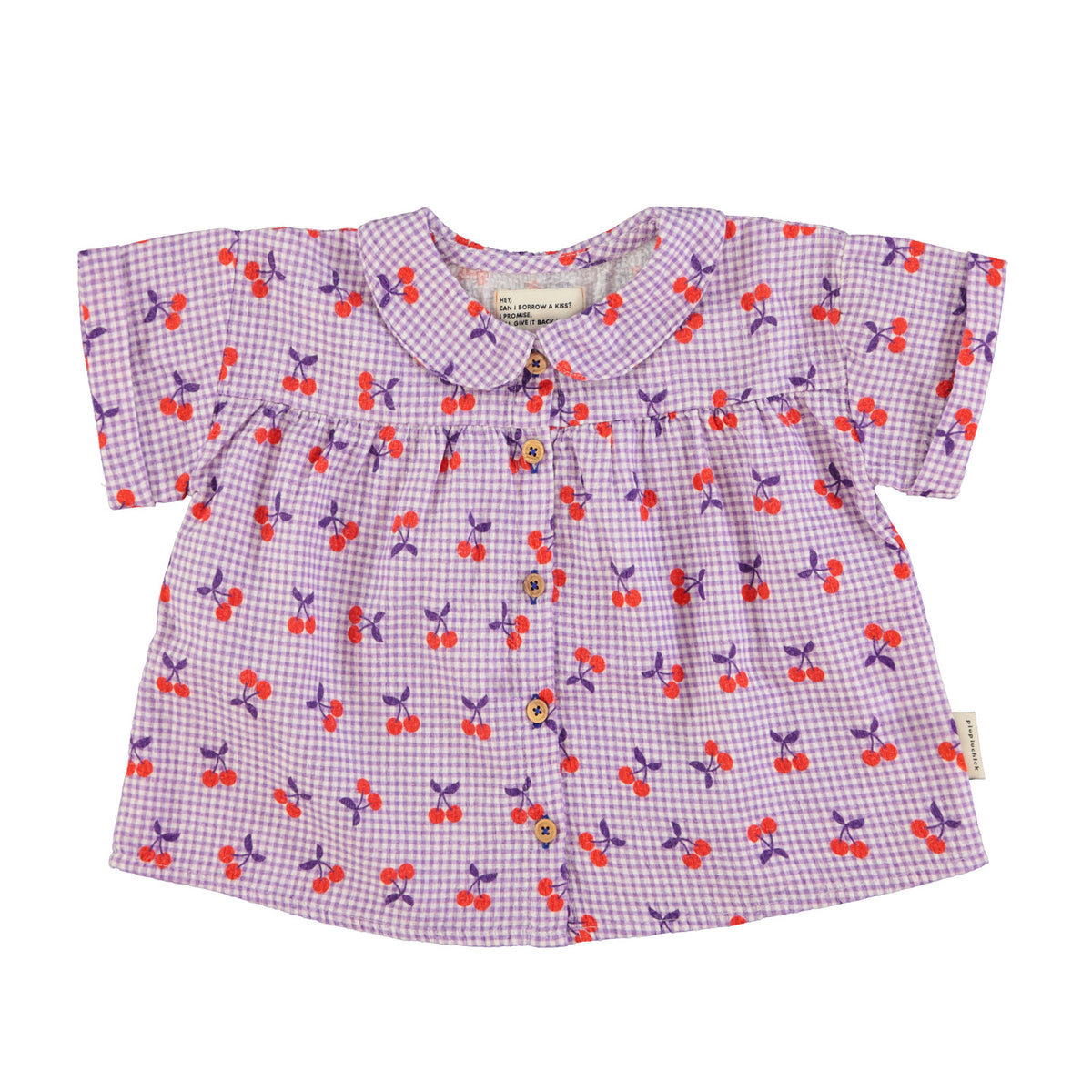 Collar Blouse checkered purple with cherries, Piupiuchick