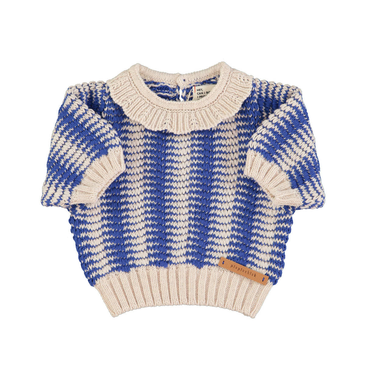 Knitted blouse w. collar ecru/blue, Piupiuchick